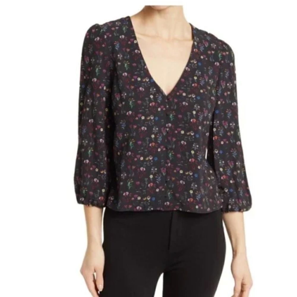 Marine Layer Stacy Floral Patterned Print Button Front Blouse